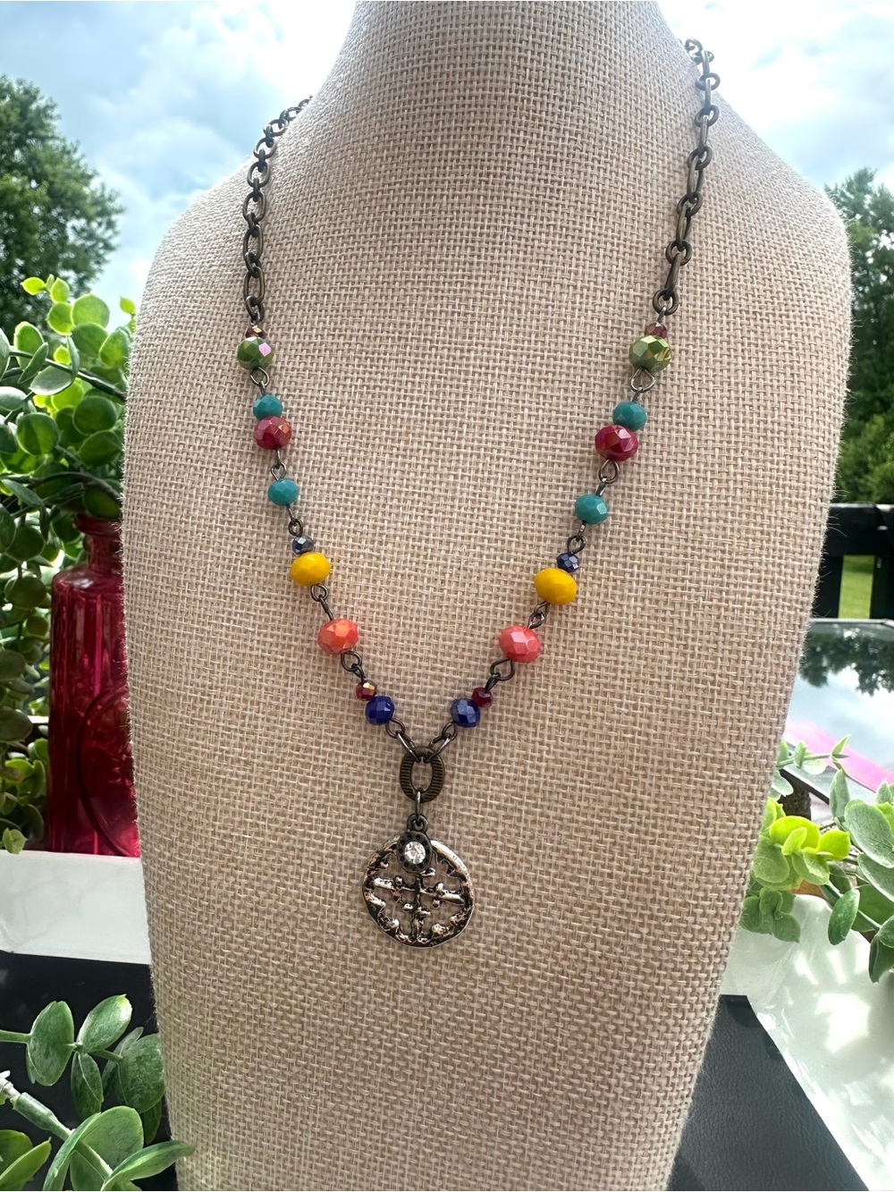 Multicolor Bead Pendant Necklace - Casual Women’s Jewelry
